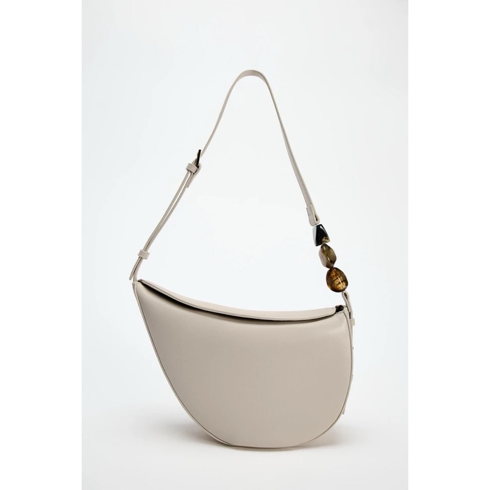 NWT ZARA Ecru Crescent Asymmetrical Large Jewel Stones Handbag Crossbody Purse - Picture 12 of 14